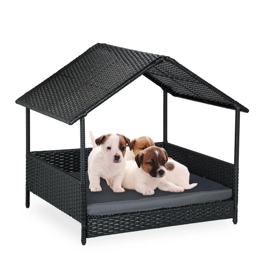 Relaxdays Hundeliege aus Polyrattan mit Dach in Anthrazit, B/T/H: 81 x 90 x 68 cm - Bild 2