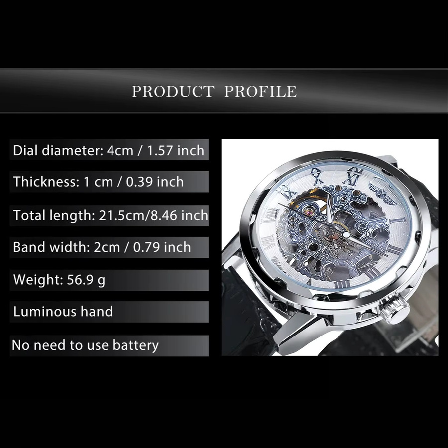 WINNER Armbanduhr, Automatik, Skelett, Lederarmband, Herren - Bild 6