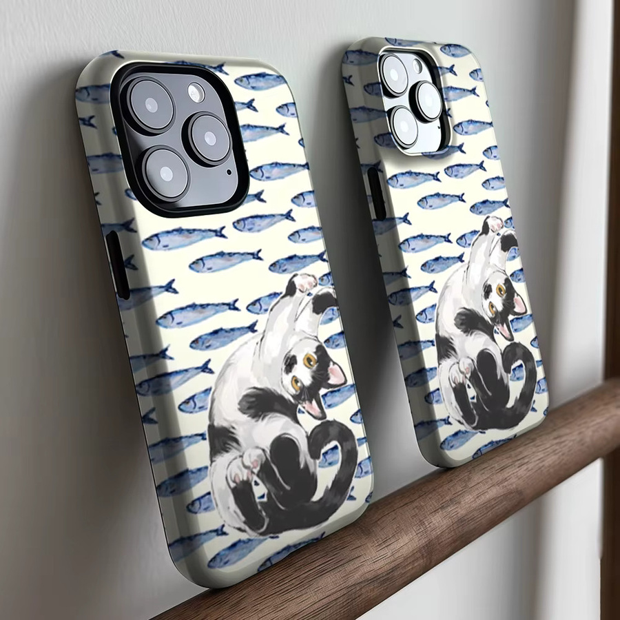 CaseLumi Matte Bumper MagSafe Hülle für iPhone 17 16 15 14 13 Pro Max mit Katzen- und Fisch-Motiv, Stoßfeste PC-Hülle, Multicolour - Bild 2