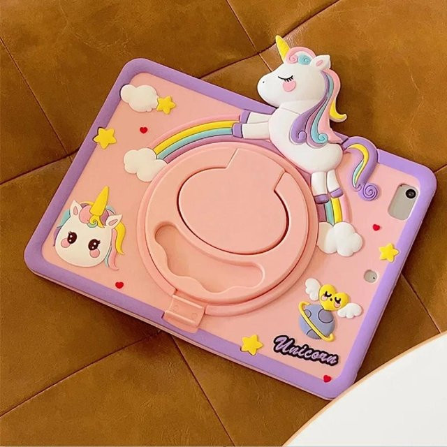 Xiaomi Kinder Schutzhülle für Redmi Pad SE 11 mit Cartoon Einhorn Design und Drehgriff Ständer in Pink - Bild 1