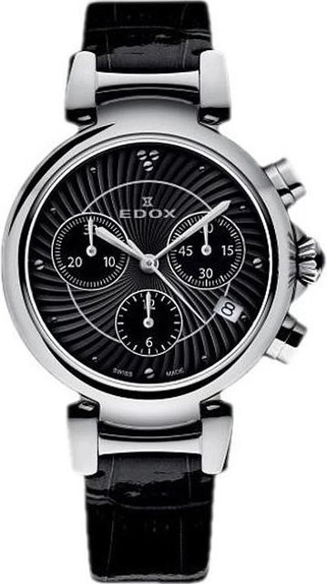 Edox Chronograph, Quarz, Edelstahl, Leder, Schwarz, 35 mm, Damen - Bild 1