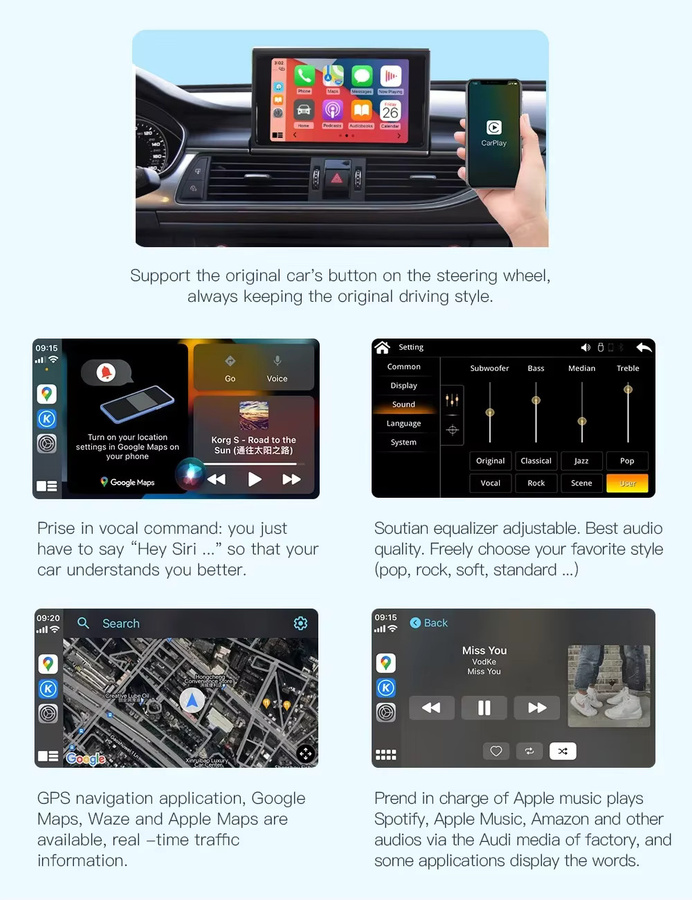AUTOABC Kabelloses CarPlay und Android Auto Interface für Audi A6 S6 A7 C7 inklusive Mirror Link, AirPlay und Rückfahrkamera - Bild 3