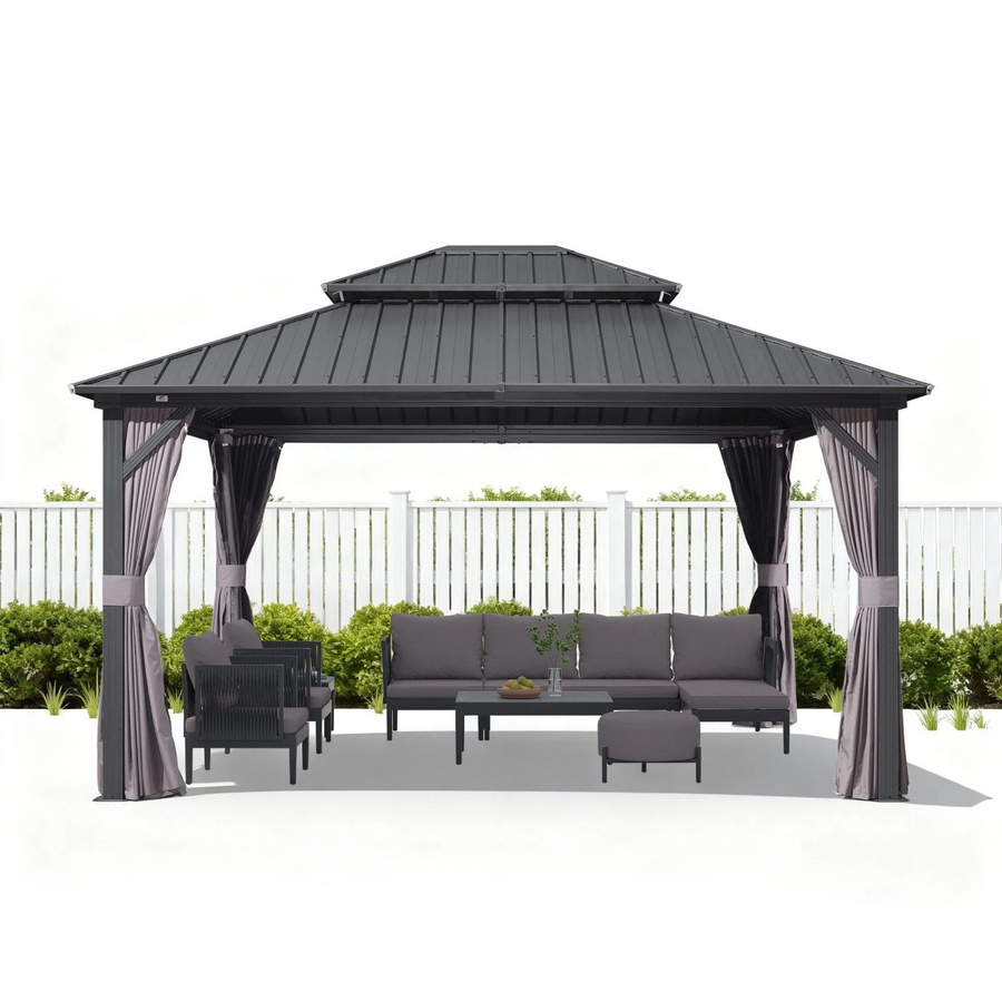 Purple Leaf Gartenpavillon mit doppelschichtigem Dach und Moskitonetz, Farbe: Grau/Lila, B/T/H: 300 x 425 x 287 cm - Bild 2