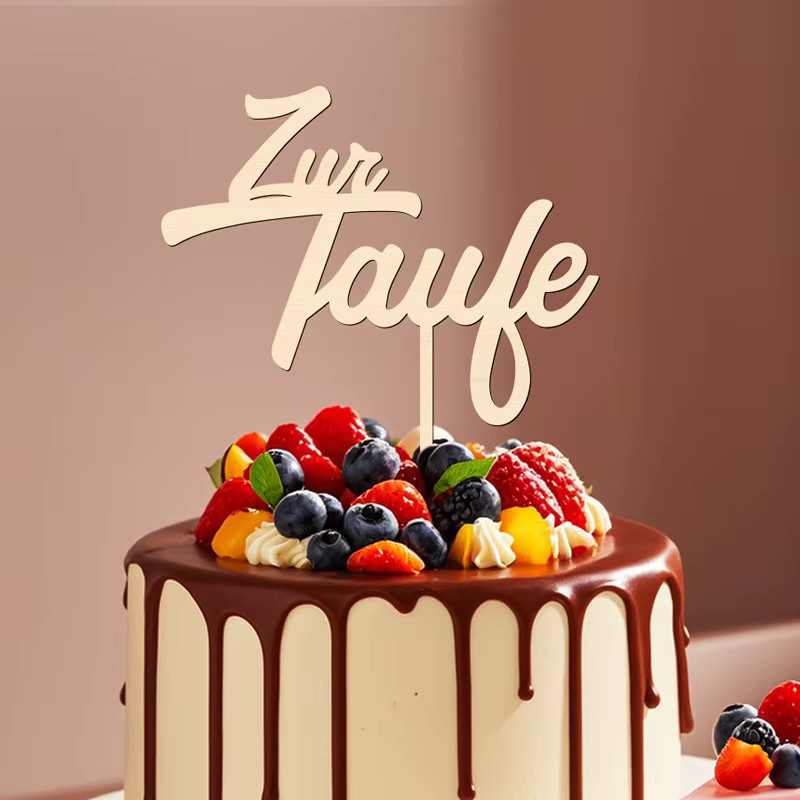 YOMDID Holz-Tortenaufsatz Zur Taufe in Beige als Dekoration für Babyparty und Geburtstag - Bild 2