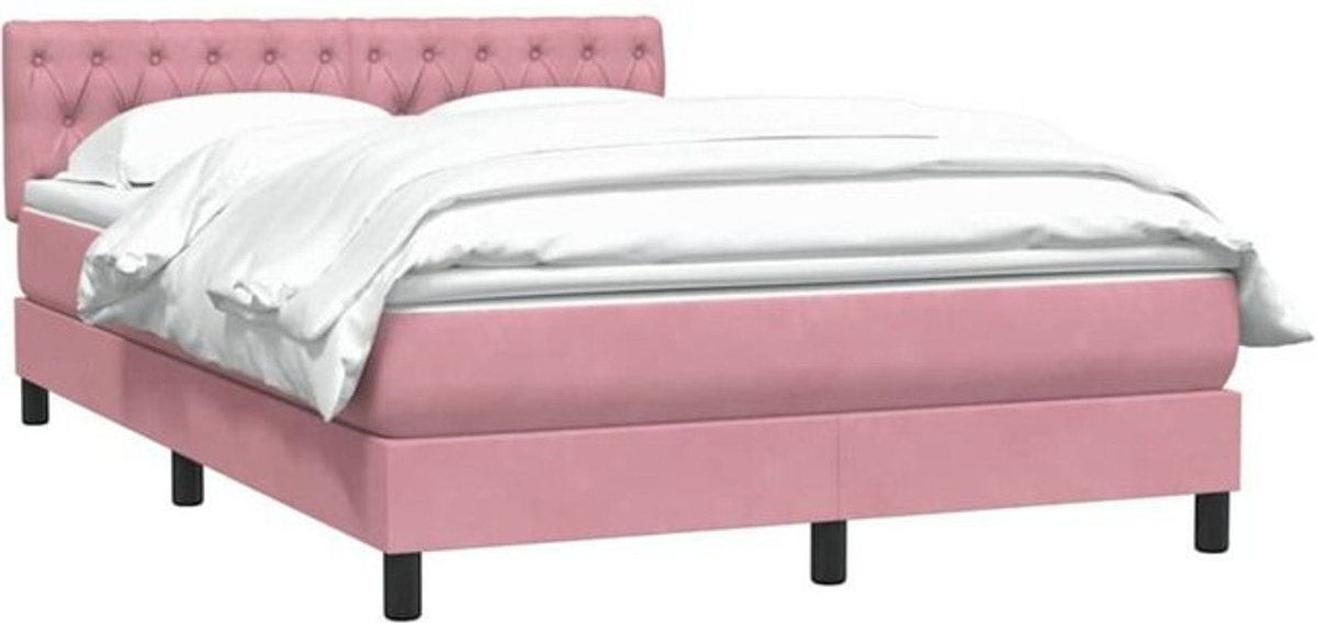 vidaxl Boxspringbett mit Matratze aus Samt in Rosa, B/T/H: 140 x 210 cm - Bild 1