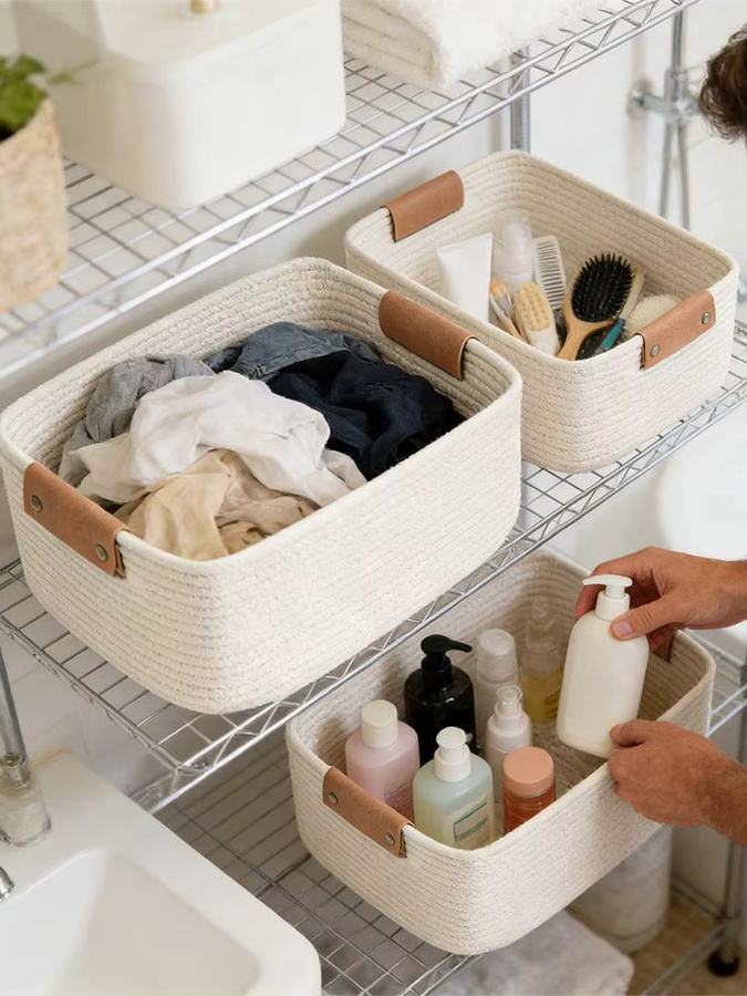 3-teiliges Set geflochtene Aufbewahrungskörbe aus weißem Baumwollseil als Kleinteile-Organizer - Bild 3