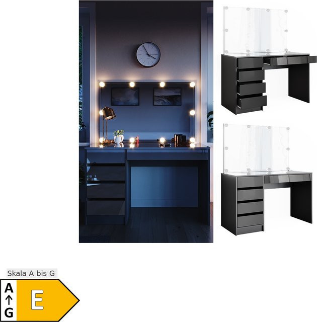 Vicco Schminktisch Sherry Anthrazit Hochglanz mit LED Spiegel und Kommode - Bild 1