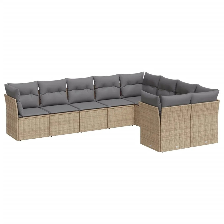 vidaXL 9-tlg. Garten-Sofagarnitur in L-Form aus Polyrattan mit Kissen und Stauraum, Beige - Bild 2
