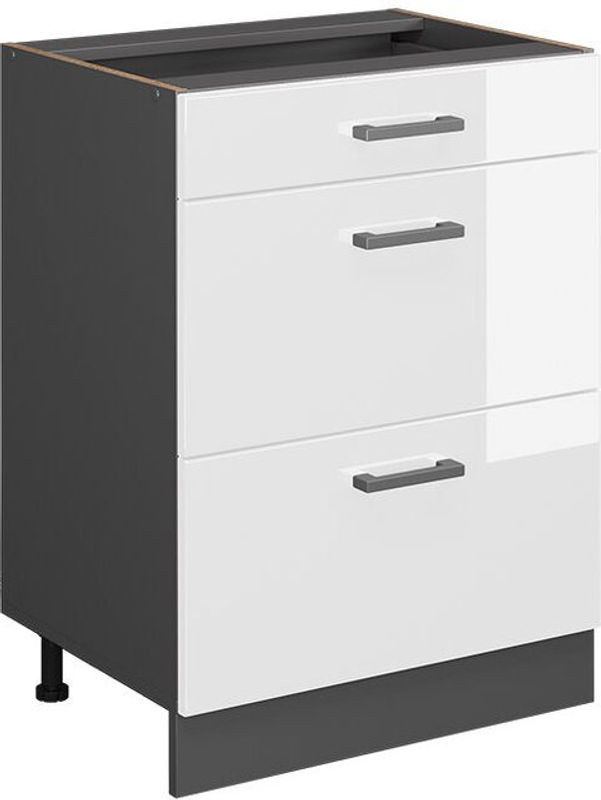 Vicco Küchenunterschrank R-Line in Weiß, moderner Unterschrank aus Holzwerkstoff mit 3 Schubladen, B/T/H: 60 x 46 x 81,6 cm - Bild 1