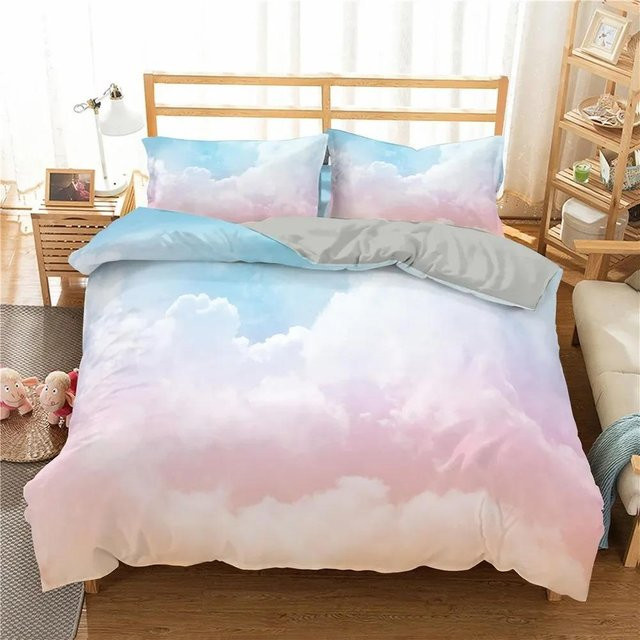 Cloud Sky Bettwäsche-Set von Binchi Fitness mit Naturlandschaft in Rosa und Blau, Mikrofaser-Bettbezug und Kissenbezug, Breite: 70 cm, Länge: 133 cm - Bild 1