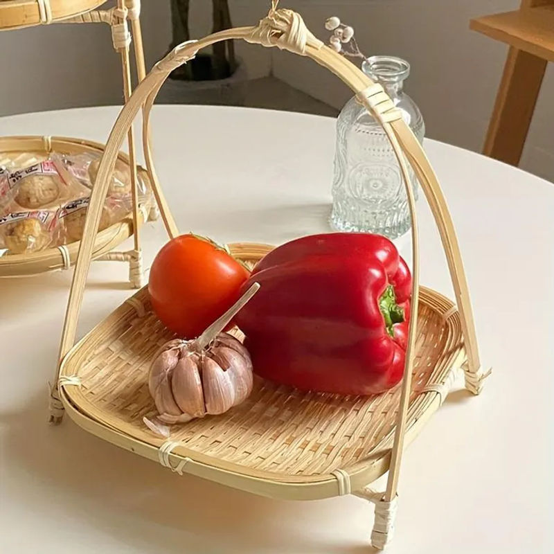 Handgefertigter quadratischer Bambus-Aufbewahrungskorb von SZ-Damai in Beige für Obst, Snacks und Kuchen - Bild 2