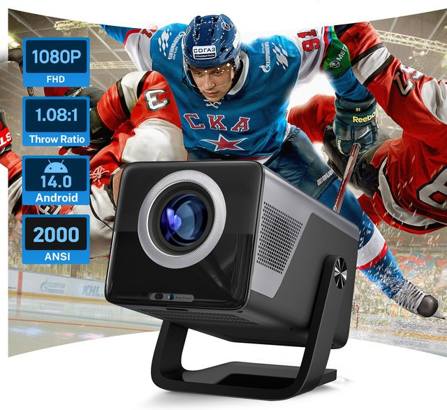 Lyncast X7 Heimkino-Projektor mit Android 14, 8K-Unterstützung, Autofokus, 2000 ANSI, WiFi6 und Bluetooth 5.4, Schwarz - Bild 1