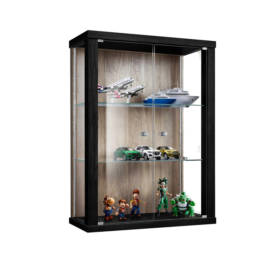 K-Möbel Hängevitrine mit Glastüren in Schwarz und Sonoma Eiche, B/T/H: 80 x 25 x 60 cm - Bild 2