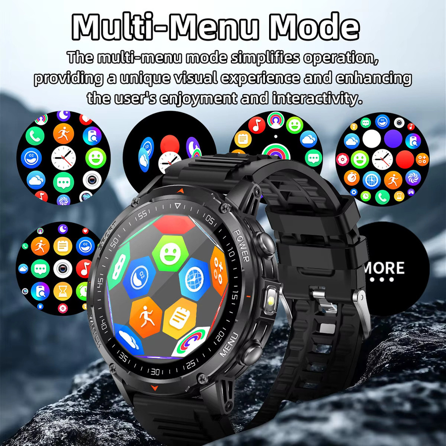 SIMSONLAB Militär-GPS-Smartwatch für Herren mit 1,53 Zoll AMOLED-Bildschirm, 10ATM Wasserdicht, SOS-Anruf und Taschenlampe, Schwarz - Bild 3