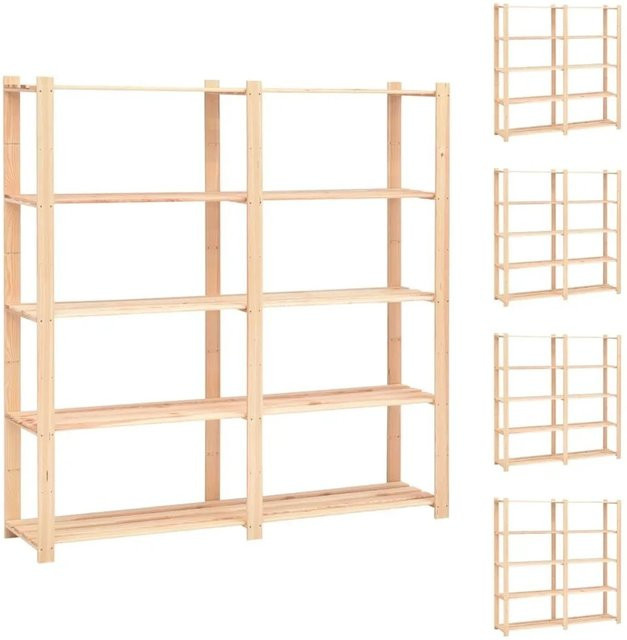 5er Set vidaXL Lagerregale aus Kiefer-Massivholz in Braun mit 5 Böden, H x B x T: 170 x 170 x 38 cm - Bild 1