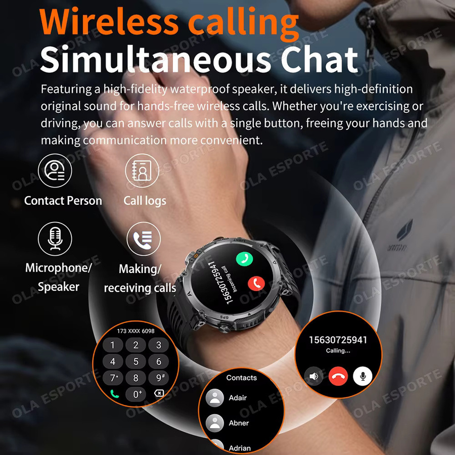Ola Esporte Herren Smartwatch für Outdoor und Militär mit 1,7 Zoll HD-Display, Bluetooth-Anruffunktion, 1000mAh Akku und 3ATM Wasserdichtigkeit in Schwarz oder Blau - Bild 5