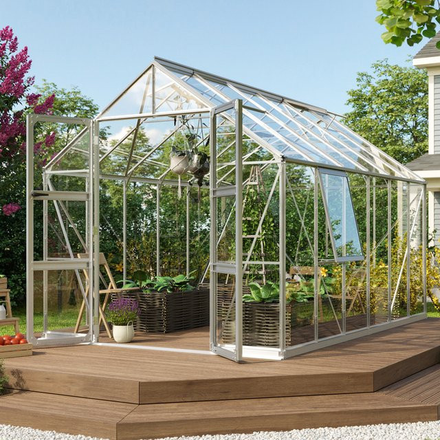 Vitavia Gewächshaus Olymp 9900 aus Aluminium in Silber mit ESG-Glas und Fundamentrahmen, 9,9 m² - Bild 1
