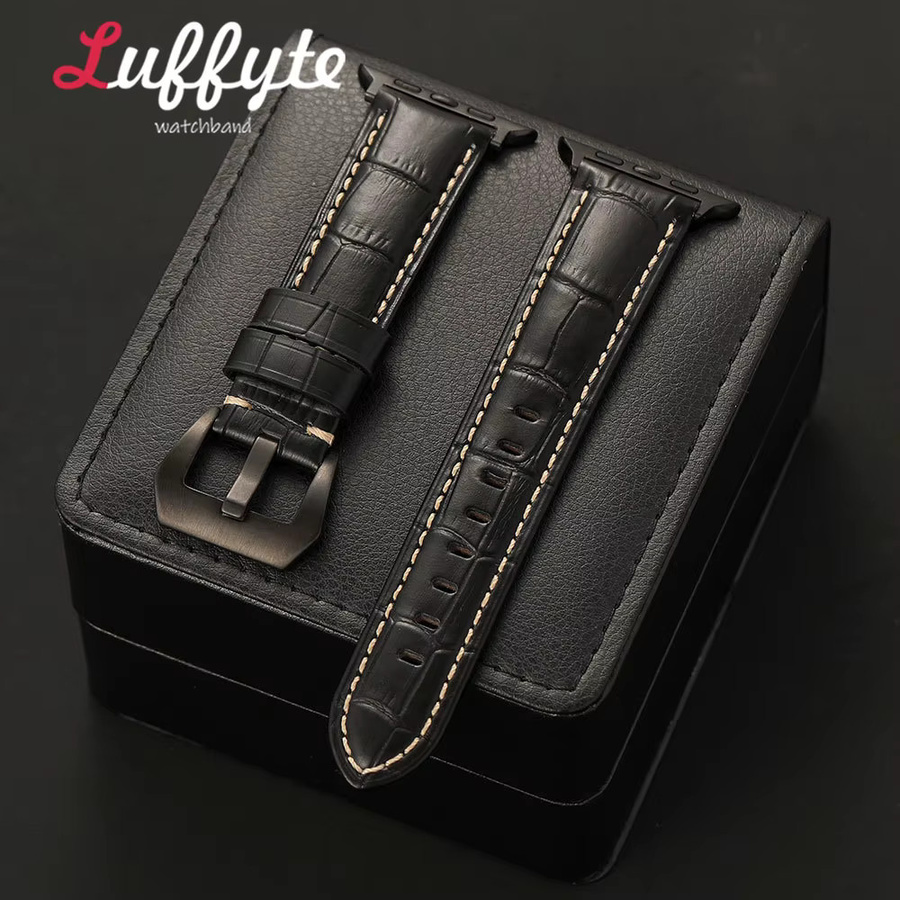 luffyte Uhrenarmband Rindsleder, Schwarz, Herren - Bild 1