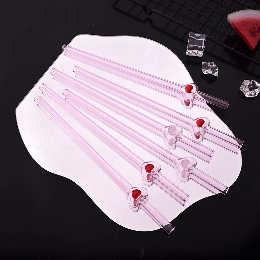 4 Stück wiederverwendbare Glasstrohhalme mit Herz-Design von uniturcky in Pink und Transparent inklusive Reinigungsbürste - Bild 3