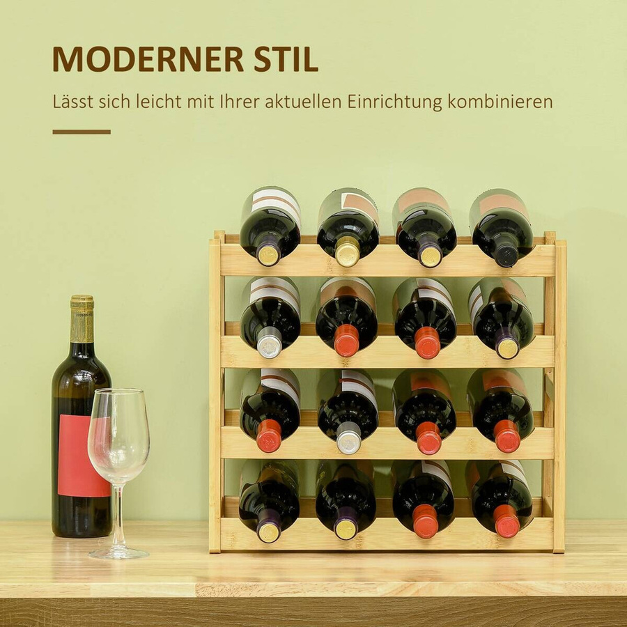 HOMCOM Weinregal aus Bambus Naturholz für 16 Flaschen, B/T/H: 43 x 23,5 x 38 cm - Bild 3