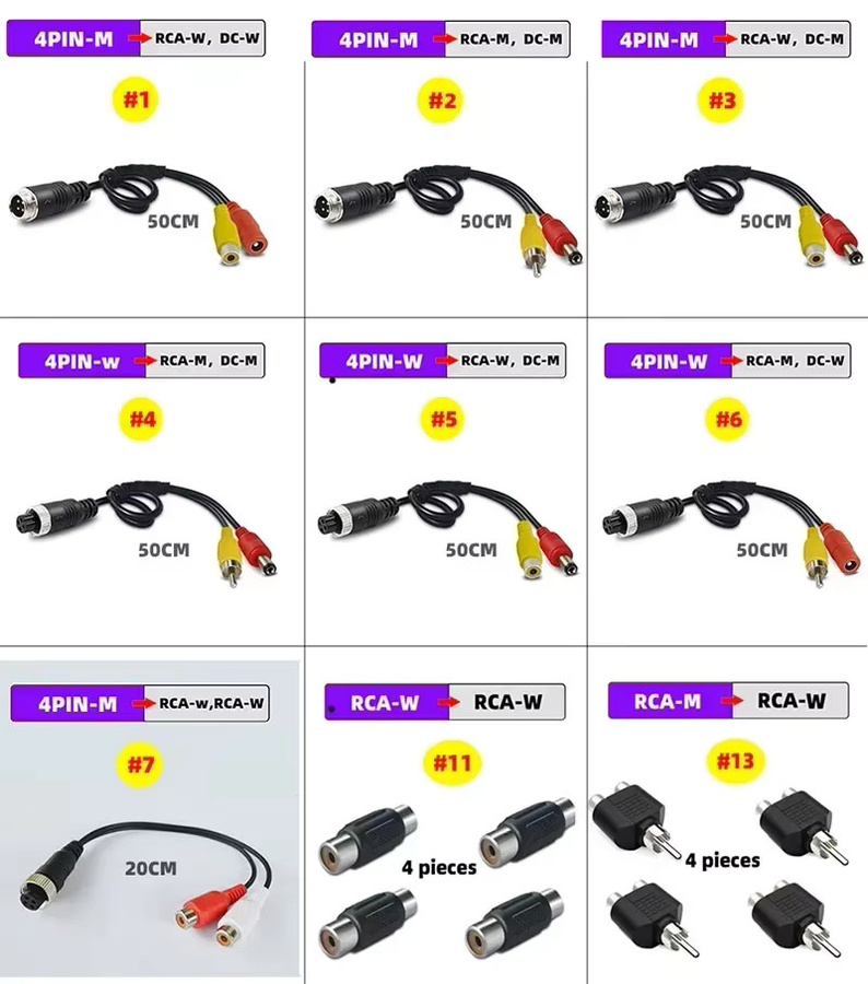 QXNY 4-Pin Aviation-Stecker auf RCA AV/Buchse DC Mehrfachkabel-Adapter-Konverter für Auto-Rückfahrkamera-Monitor - Bild 4