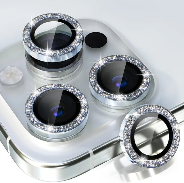 Diamant Metall Kameraobjektivschutz für iPhone 11 12 13 14 15 Pro Max Mini und Plus in Silber und Purple - Bild 1