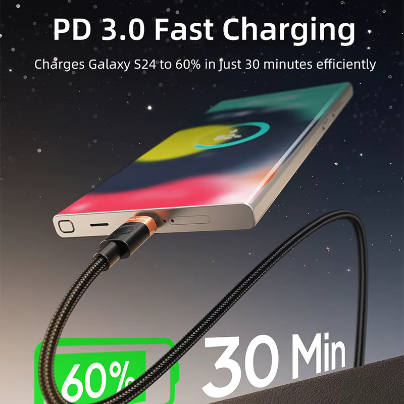CABLETIME USB-C Schnellladekabel PD 60W 480Mbps in Schwarz - Bild 3