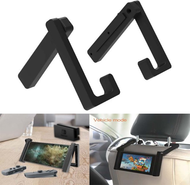 OULLX Auto-Kopfstützenhalterung für Nintendo Switch in Schwarz als Ständer für Reisen und Schreibtisch - Bild 1