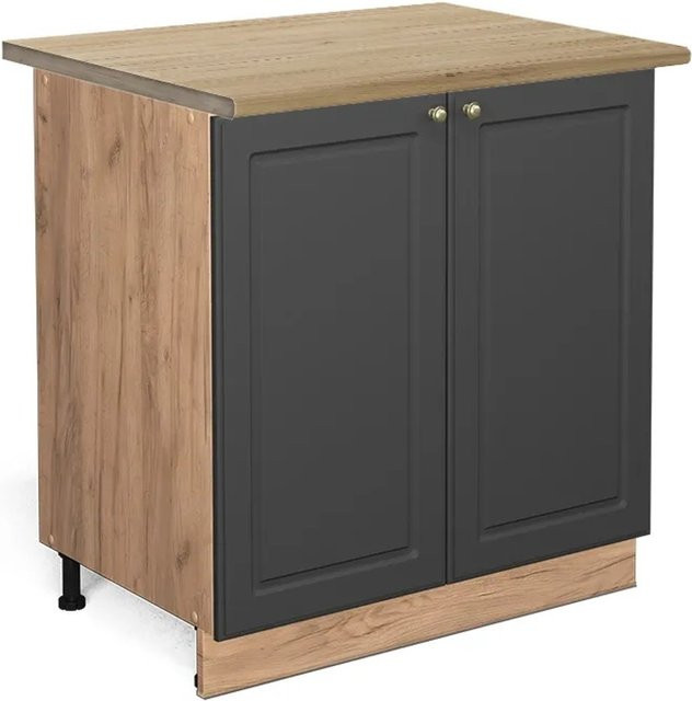 Vicco Spülenunterschrank Fame-Line Anthrazit-Gold und Eiche mit Regal, B/T/H: 80 x 60 x 82 cm - Bild 1