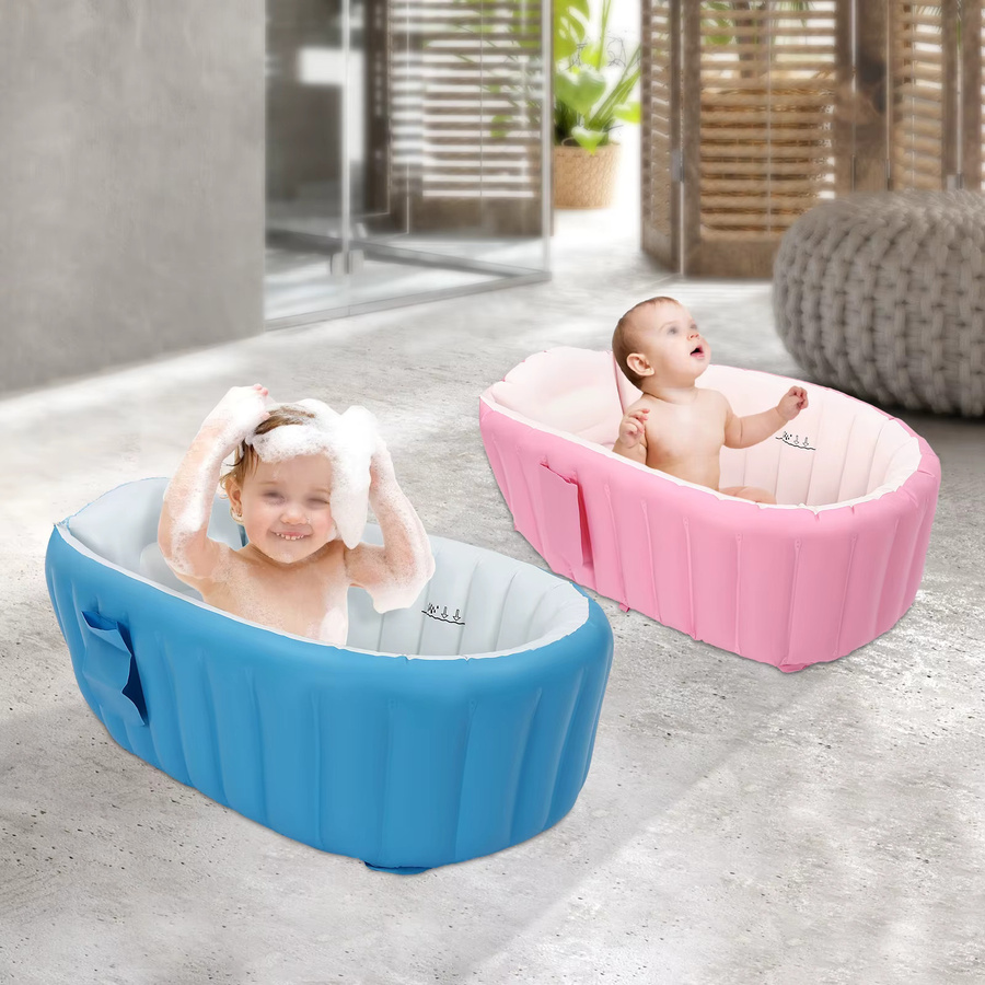 Faltbare und aufblasbare Babybadewanne in Pink mit Rückenstütze für Neugeborene und Kleinkinder, B/H/T: 36,0 x 28,0 x 36,0 cm - Bild 1
