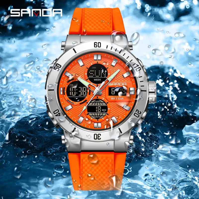 SANDA Armbanduhr, Chronograph, Quarz, Schwarz, Herren - Bild 3