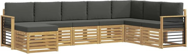 vidaXL Outdoor-Sofagarnitur 8-teilig in L-Form aus Akazienholz mit Polstern in Weiß und Anthrazit - Bild 1
