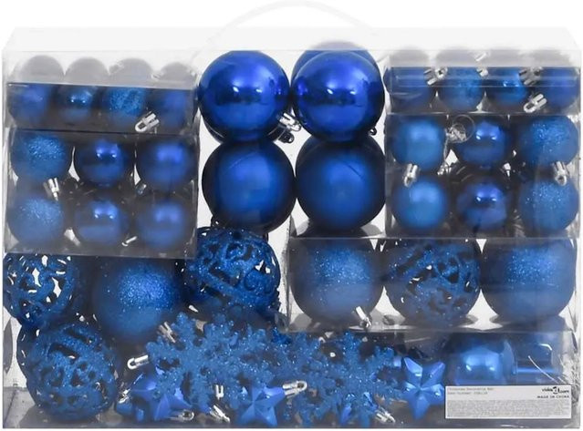 vidaXL Weihnachtskugel-Set Blau aus Polystyrol mit Sternen und Schneeflocken, 111-teilig - Bild 1