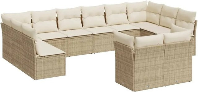 vidaXL 12-tlg. Garten-Sofagarnitur in U-Form aus Poly-Rattan in Beige mit Kissen und wetterfesten Polstern - Bild 1