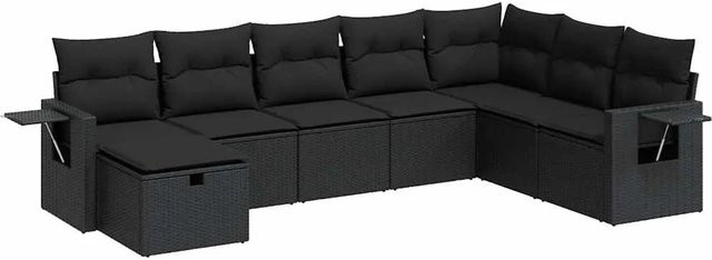 vidaXL 8-teilige Garten-Sofagarnitur in L-Form aus schwarzem Poly-Rattan mit Kissen und pulverbeschichtetem Stahlgestell - Bild 1