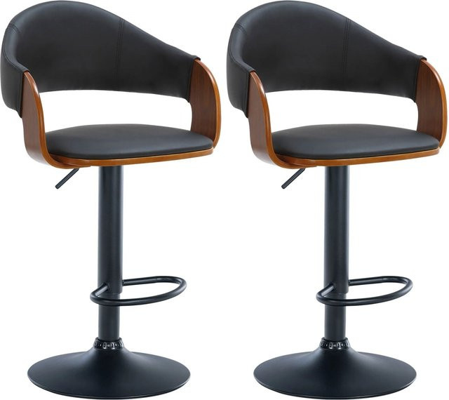 DELUKE 2er Set Barhocker BOROS aus Kunstleder in Walnuss/Schwarz, höhenverstellbare Barstühle mit Lehne und 360 Grad Drehbarkeit, B/T/H: 50 x 49 x 89 cm - Bild 1