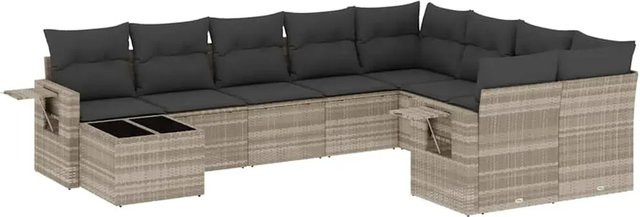 vidaXL 10-tlg. Garten-Sofagarnitur in L-Form aus Poly-Rattan mit Kissen in Hellgrau - Bild 1