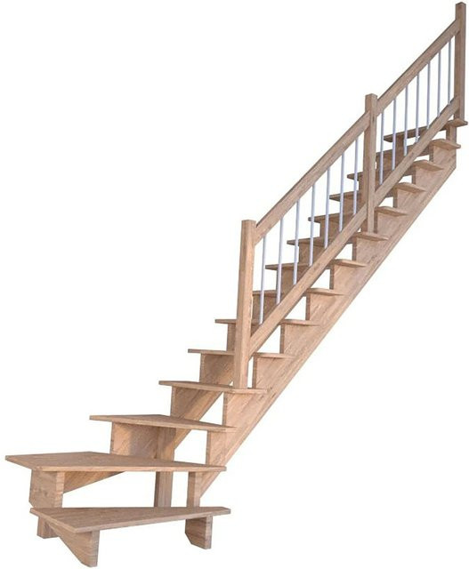 StarWood Treppe Lindos Pro Eiche mit Holz-Edelstahl-Geländer in Weiß und Braun, Breite: 80 cm - Bild 1