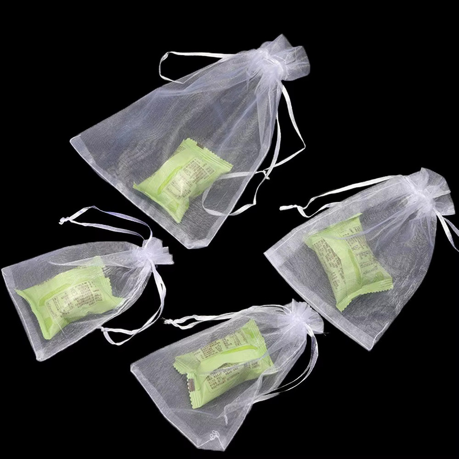 Weiße Organza-Geschenkbeutel mit Kordelzug für Schmuck und Party-Zubehör - Bild 2