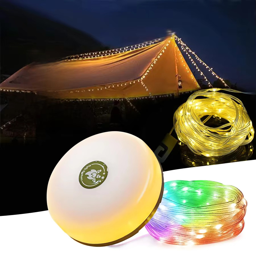 Globvat Wiederaufladbare LED Camping Lichterkette mit Haken, 10m weiße Outdoor LED Lichterkette für Zelt und Urlaub - Bild 5