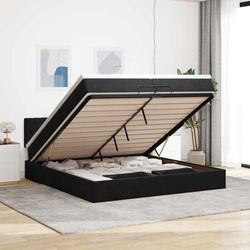 vidaxl Polsterbett Ottoman mit Matratzen und LED in Schwarz aus Samt, B/T/H: 200 x 203 x 88 cm - Bild 1