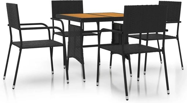 vidaXL 5-teilige Garten-Essgruppe aus Poly Rattan und Akazien-Massivholz in Schwarz - Bild 1