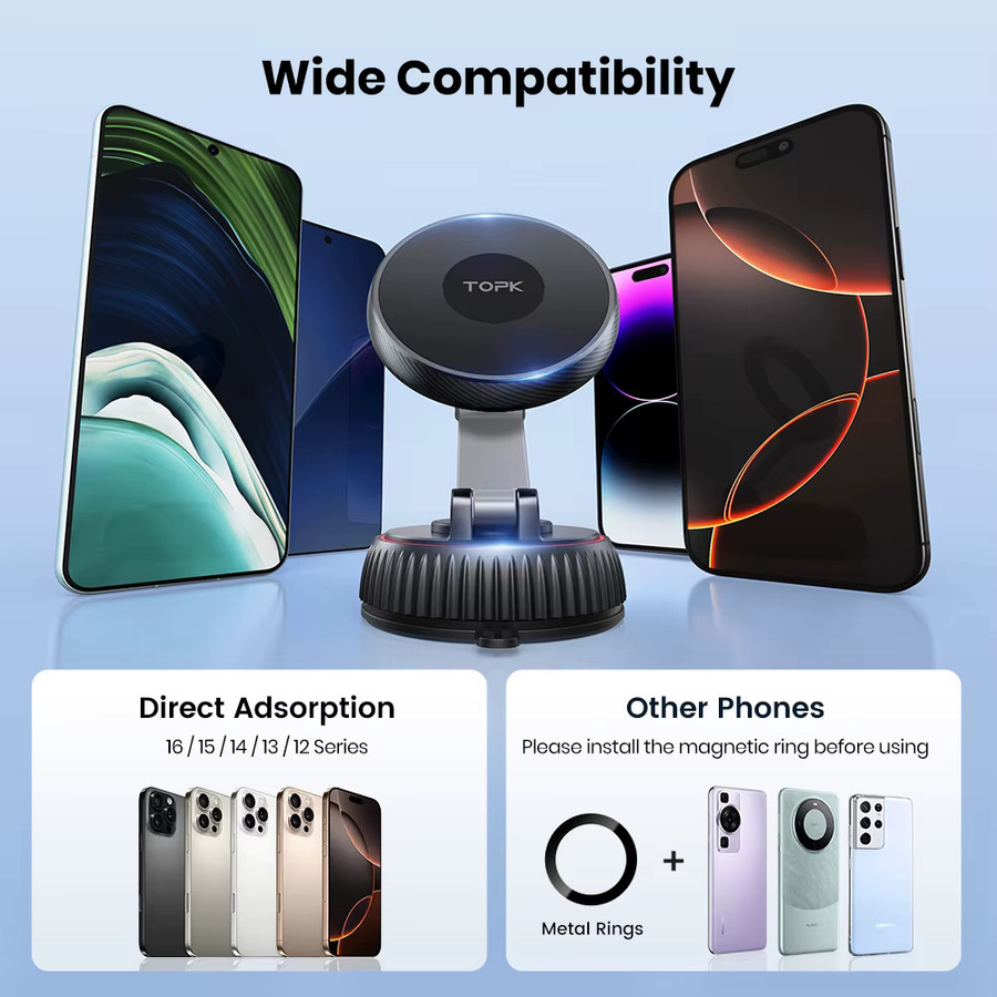 TOPK Magnetischer Autotelefonhalter für MagSafe mit 360 Grad Rotation und Vakuumadsorption, Schwarz - Bild 6