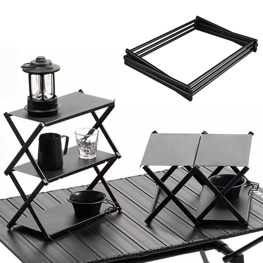 JOCESTYLE 3-stufiges Camping-Aufbewahrungsregal aus Metall in Schwarz, multifunktionales und tragbares Organizer-Regal für Garten und Strand - Bild 5
