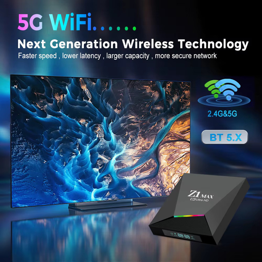 CLIBABIQBOX Z1 Max Smart TV Box mit Android 15, Allwinner H618 Quad Core, 4G, 5G Dual WiFi, BT5.0, Media Player für HD 8K 4K IPTV, Schwarz - Bild 2