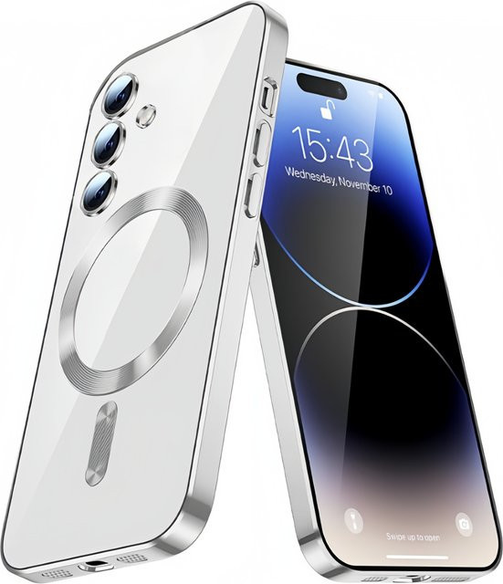 Transparente magnetische Handyhülle mit Kameraschutz und galvanisierter Abdeckung für Samsung Galaxy S25FE in Schwarz - Bild 1