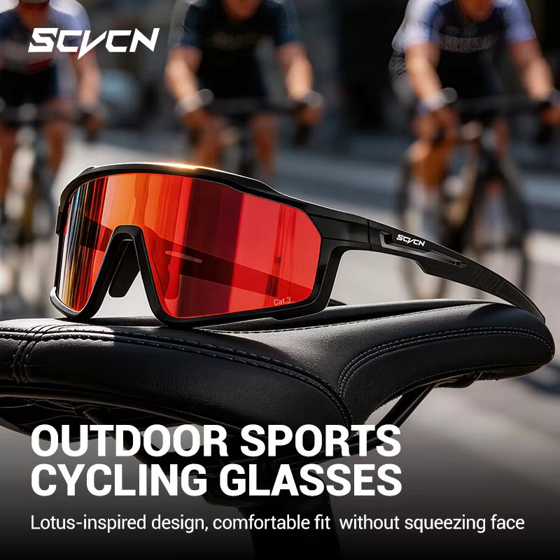 SCVCN Sportsonnenbrille, Vollrand, Kunststoff, Schwarz - Bild 1