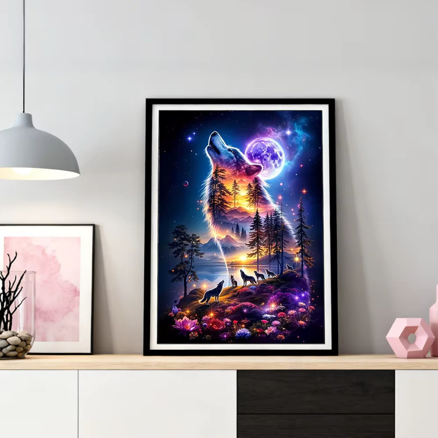 HUACAN Diamond Painting Kit, Wolf, Tier, rund, Bastelset für Erwachsene - Bild 3