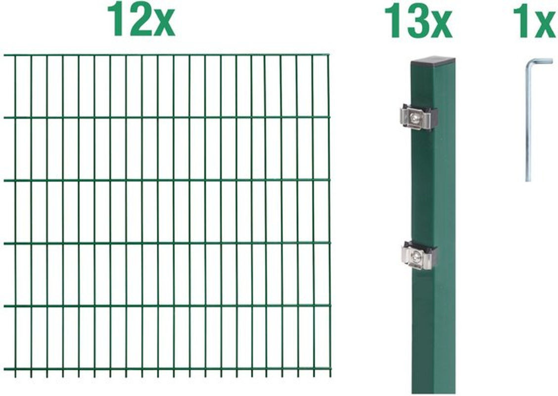 ALBERTS Doppelstabmattenzaun-Grundset aus Metall in Grün mit einer Zaunlänge von 24 m und einer Mattenhöhe von 120 cm - Bild 1