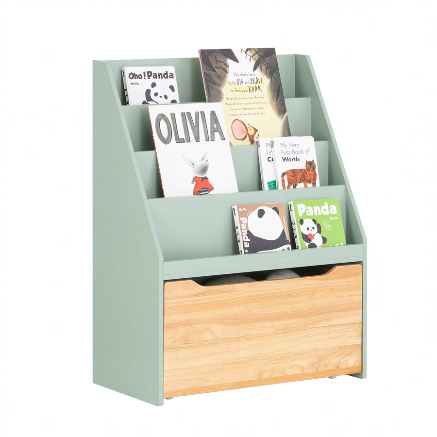 SoBuy Kinder Bücherregal KMB95-GR mit 4 Ablagefächern und herausnehmbarer Spielzeugtruhe Grün, B/H/T: 80 x 62 x 30 cm - Bild 2